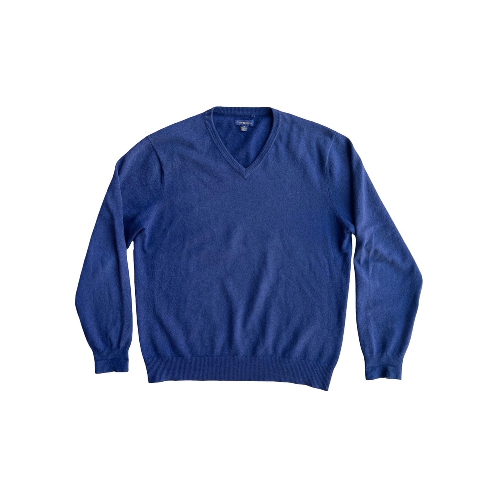Club Room Mens Navy Blue 100% Cashmere 2-Ply V-Neck Sweater Size M Classic Soft